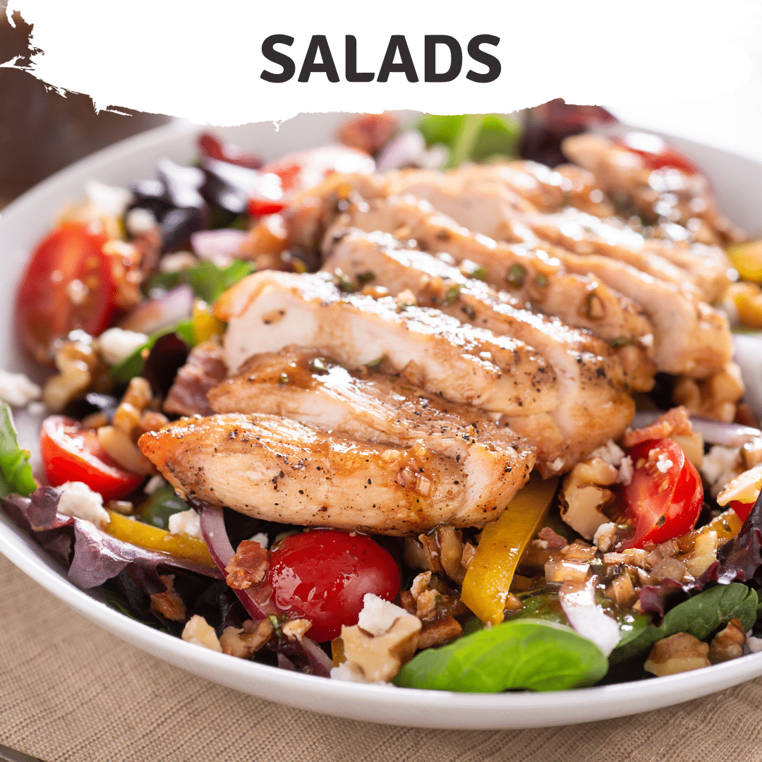 Fresh salad in a bowl—one of our nutritious and quick recipes for busy days