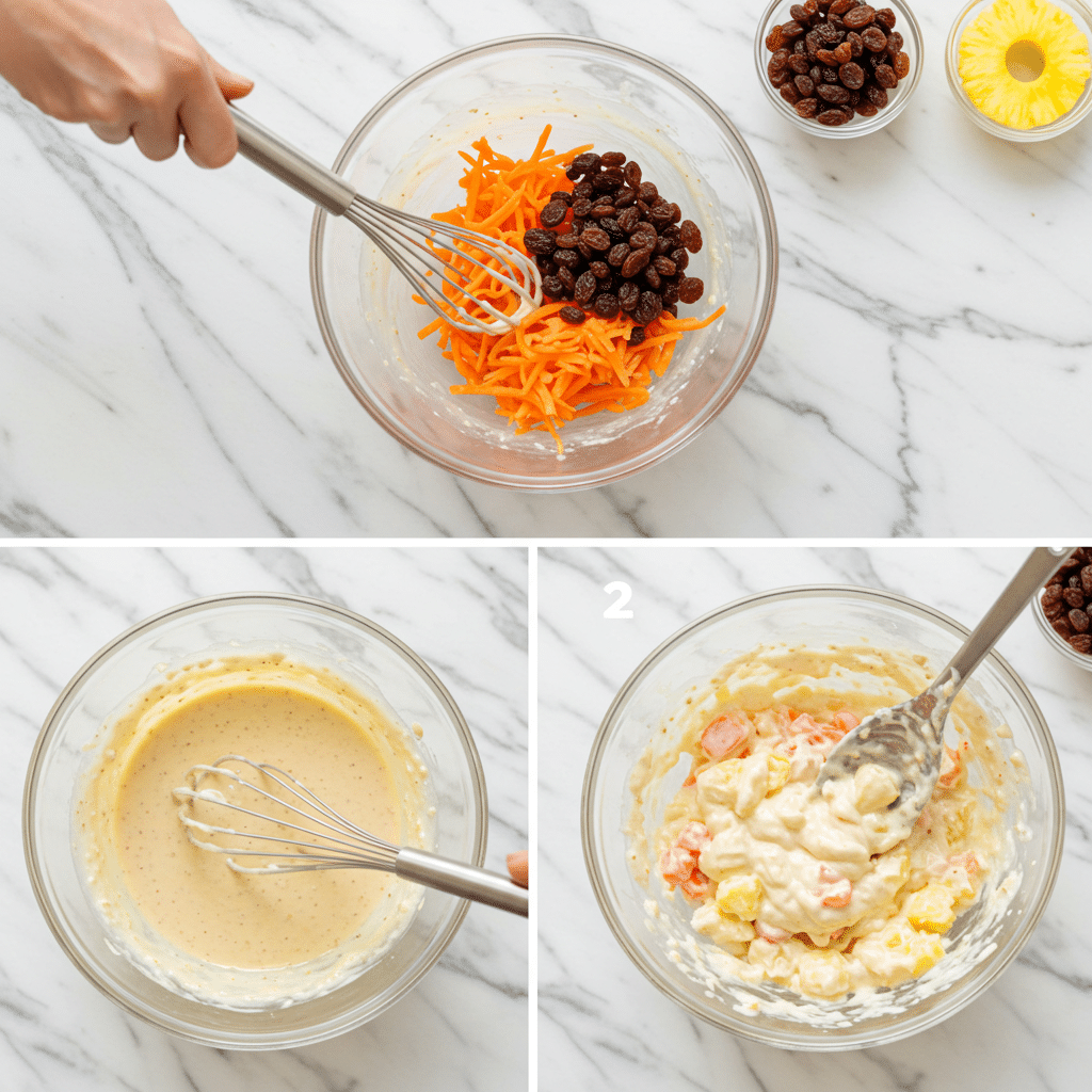 Whisking dressing for carrot raisin pineapple salad